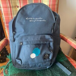 Navy Blue Backpack with Embroidered Design